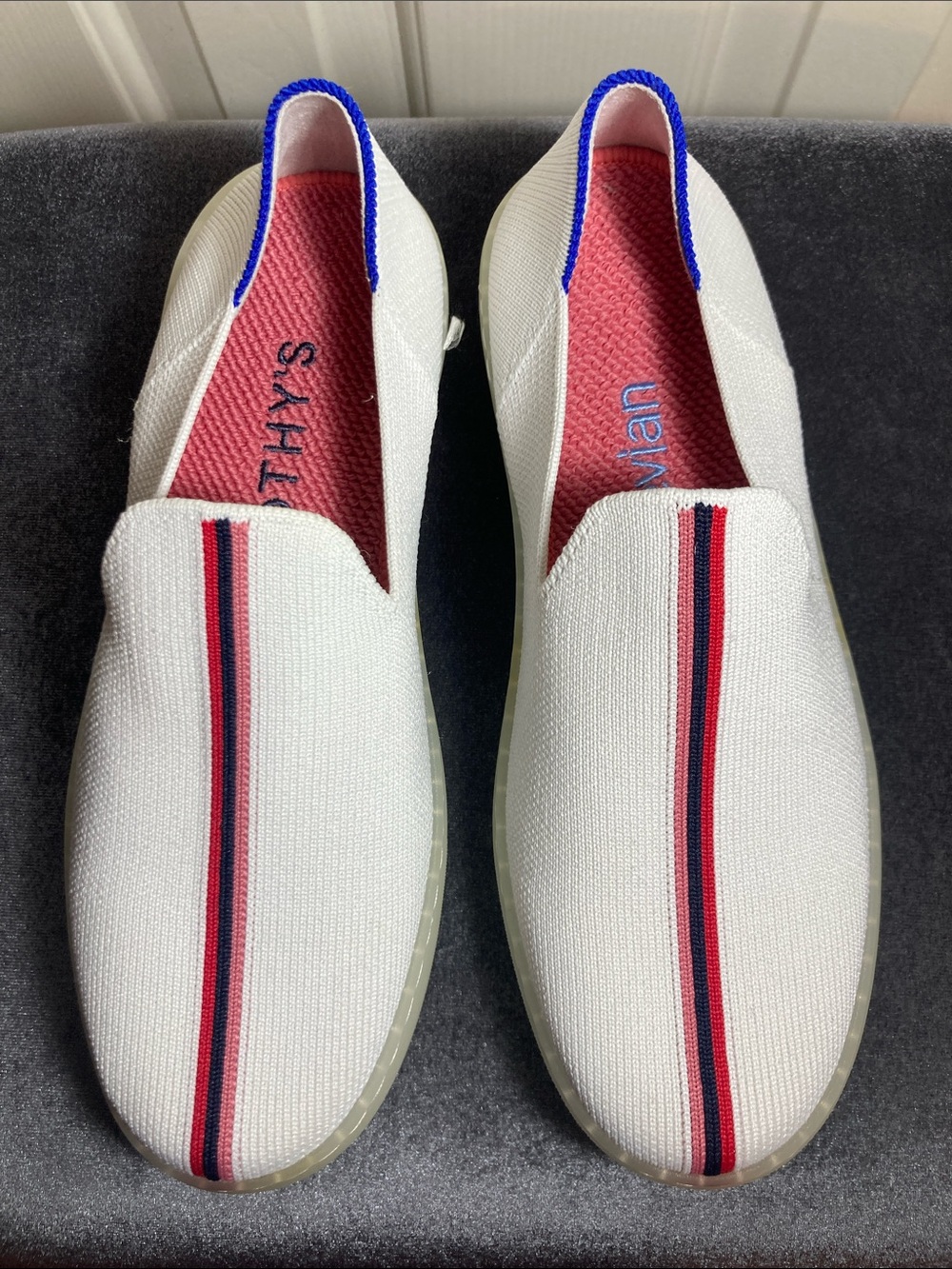 Evian x Rothys Slip On Sneaker White Red Stripe Size 7.5